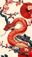 Obraz premium Elegant Golden Snake Design with Floral Accents