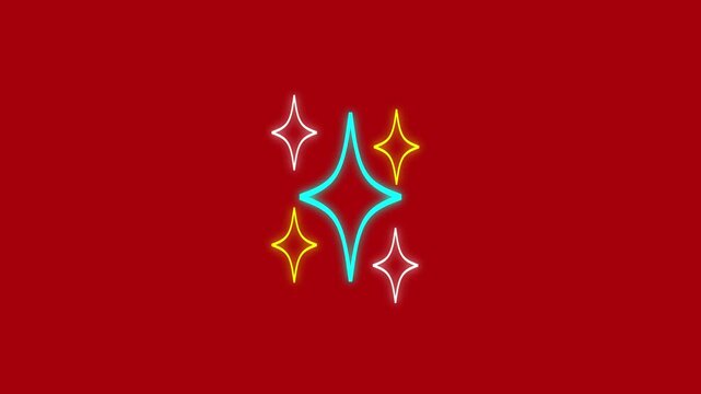 Twinkling stars step by step animation, white yellow, pest, cyes color cartoon, flat, star on the red screen