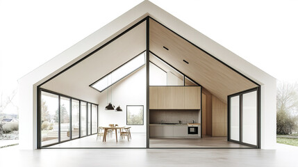 Light filled minimalist house with large skylights and open spaces