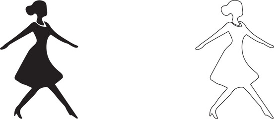 Dancing girl in a dress with a collected hairstyle. Vector silhouette.