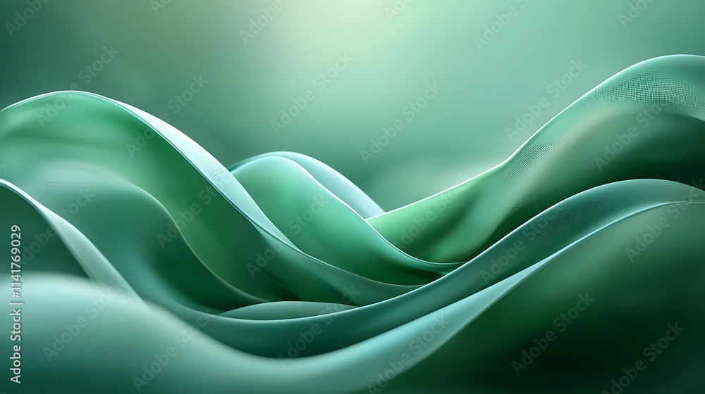 Poster abstract green waves, fluid flow design - abstract backgrounds