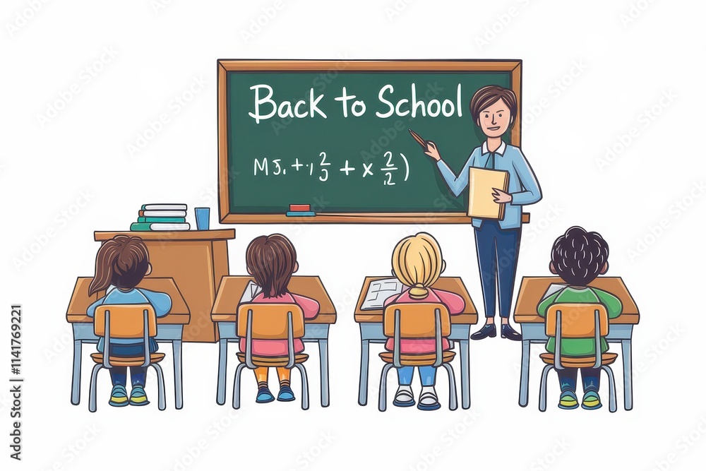 Poster teacher instructing students in a classroom setting