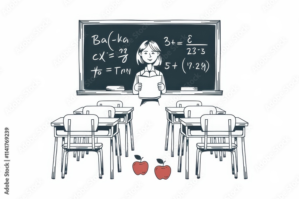 Poster teacher explaining math equations in classroom setting