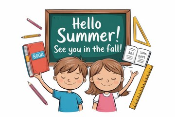Happy children bid farewell to school for the summer