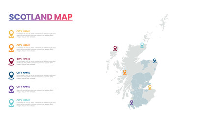 Scotland Modern Map Infographic Template, Detailed infographic map of Scotland Popular City
