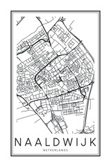 Obraz premium Printable downtown road map poster of the Dutch city of NAALDWIJK on solid white background with city name