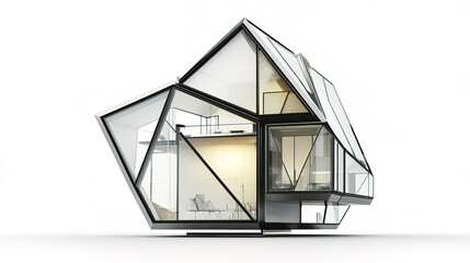 Futuristic minimalist house with bold geometric shapes and glass design