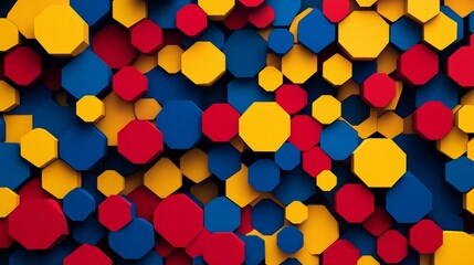 Colorful Hexagons, Red Yellow Blue Pattern, Modern Design, Abstract Art