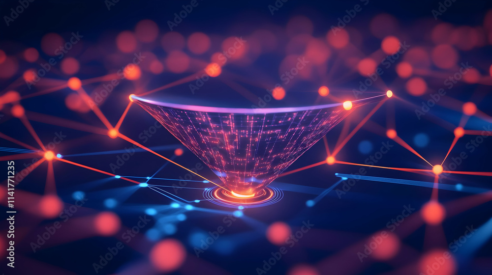 Aufkleber abstract digital funnel with glowing nodes and lines.