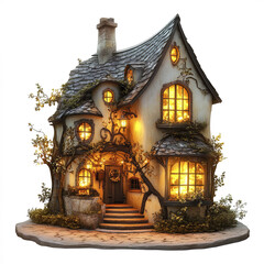Fototapeta premium whimsical fairy tale house glowing with magical lanterns and warm lights