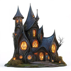 Elegant elven fairy tale house with intricate design and glowing windows