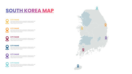 Naklejka premium South Korea Modern Map Infographic Template, Detailed infographic map of South Korea Popular City
