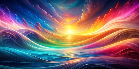 Fototapeta premium Vibrant Hues of a Dreamlike Landscape with Rolling Waves of Color Under a Sunset Sky