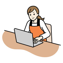 パソコンを操作する主婦のイラスト。