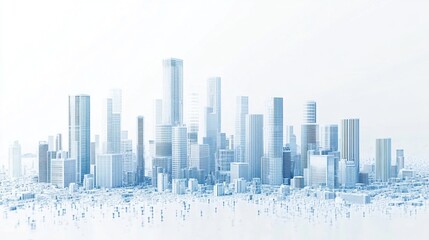 Fototapeta premium Modern digital city skyline composed of light blue dots on white background, flat design minimalistic vector illustration, simple shapes high resolution no shadows gradients or noise.