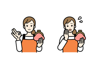 財布を持っている主婦のイラストセット。