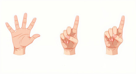 Obraz premium Hand Gesture Illustration Set Showing Counting from One to Five with Fingers Raised Against White Background