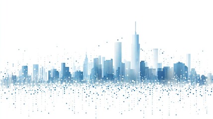 Obraz premium Modern digital city skyline composed of light blue dots on white background, flat design minimalistic vector illustration, simple shapes high resolution no shadows gradients or noise.