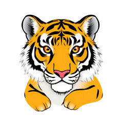 Obraz premium Illustration Of A Tiger's Face With Distinct Stripes And A Fierce Expression, Set Against A White Background