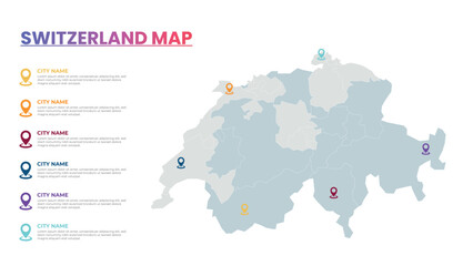 Naklejka premium Switzerland Modern Map Infographic Template, Detailed infographic map of Switzerland Popular City