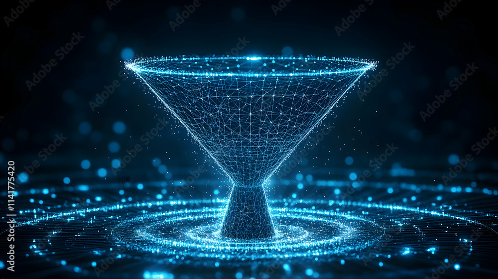 Poster abstract glowing funnel data visualization.