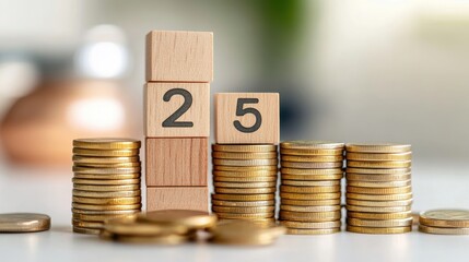 Wooden Blocks with Numbers by Stacked Coins