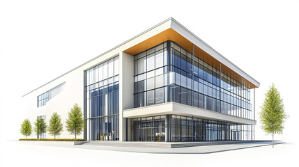 Modern university auditorium building with spacious design and large windows