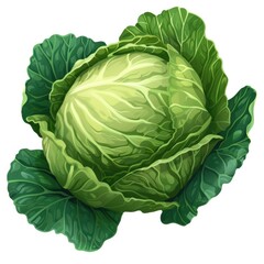 A fresh, round green cabbage surrounded by vibrant, layered leaves, showcasing its crisp texture and healthy appearance.