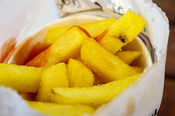 close up of container of hot chips
