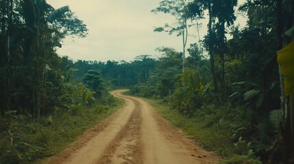 Obraz premium Winding Dirt Road Through Lush Tropical Jungle Landscape