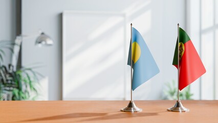 FLAGS OF PALAU AND PORTUGAL ON TABLE