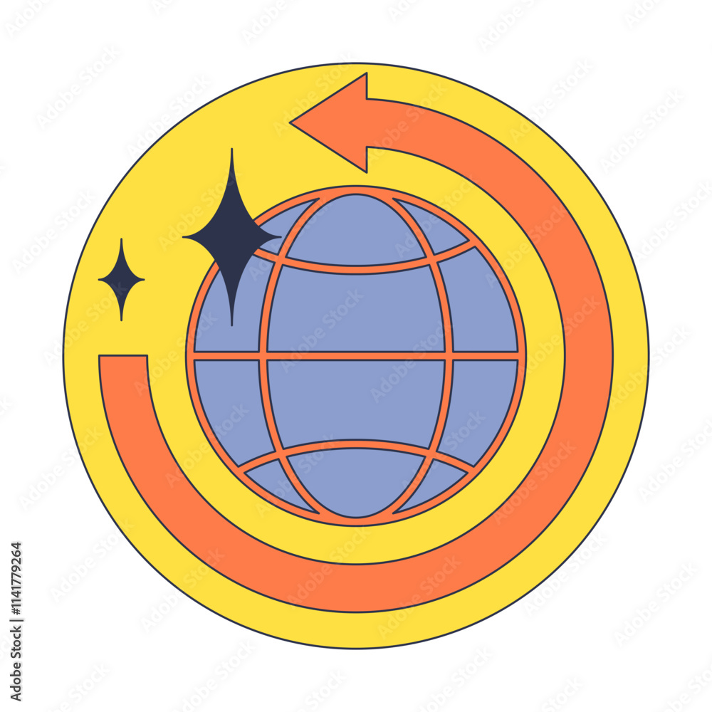 Poster a globe with an arrow symbolizes global progress and connectivity.