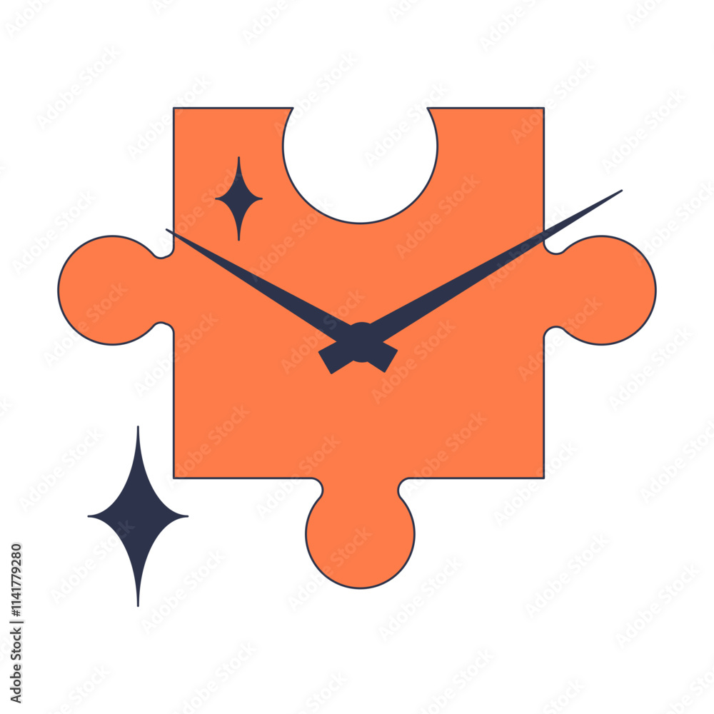 Poster puzzle piece with clock hands symbolizes time management and problem-solving.