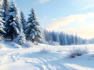 Obraz premium Winter Wonderland: A Serene Snowy Landscape