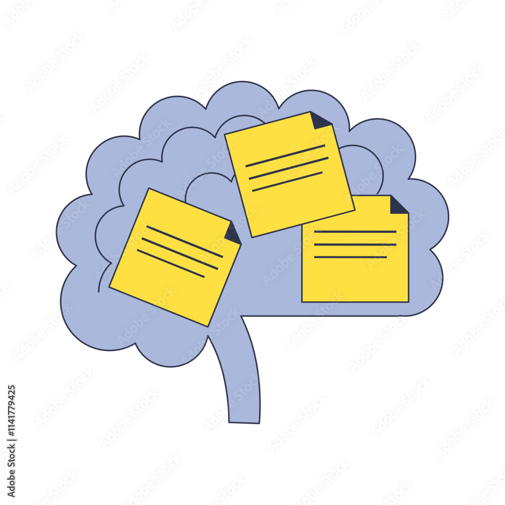 Poster brain with sticky notes symbolizes memory and idea organization.