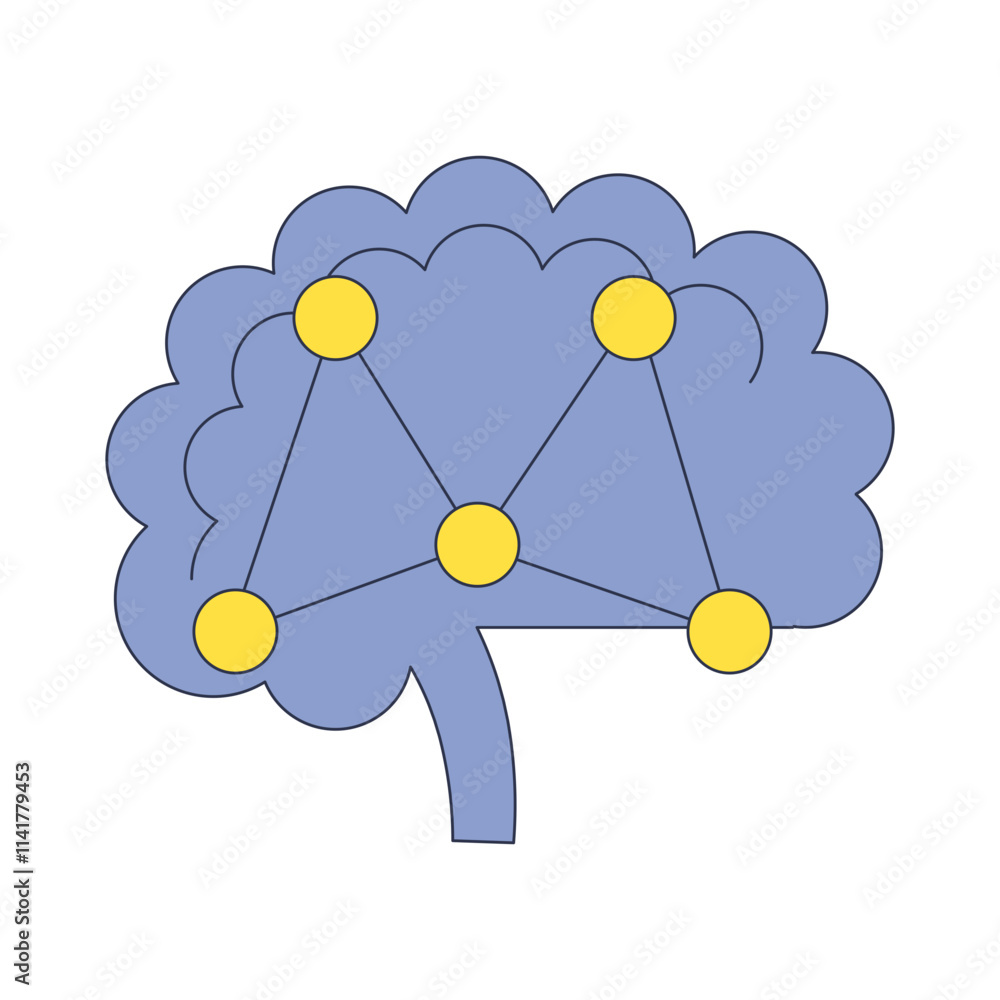 Poster illustration of a brain with interconnected nodes, symbolizing neural networks and connectivity.
