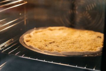 baking making pizza with cheese in an electric oven