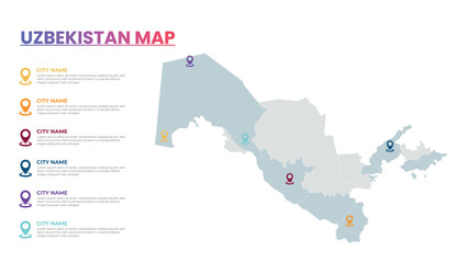 Uzbekistan Modern Map Infographic Template, Detailed infographic map of Uzbekistan Popular City