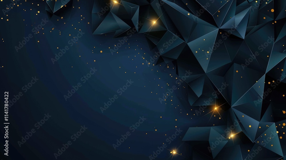 Poster abstract geometric design with dark colors and sparkles, suitable for backgrounds or graphics.