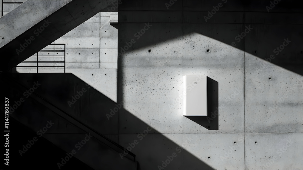 Poster abstract grayscale photo of modern architecture with sunlight and shadows.