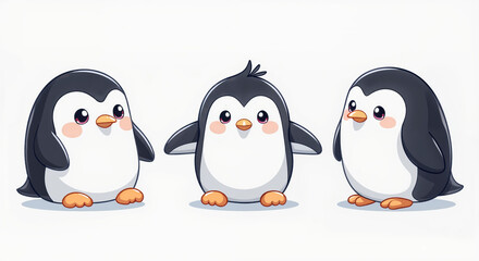 Naklejka premium Cute Penguin Illustration with Three Adorable Characters in Cartoon Style, Perfect for Children's Books and Nursery Decor