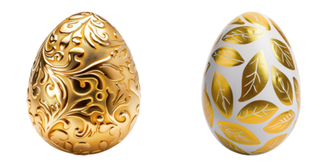 Golden Foil Decorated Easter Egg Isolated on White Background
