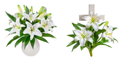 Beautiful Easter Lily Bouquet and Traditional Easter Cross with Lilies