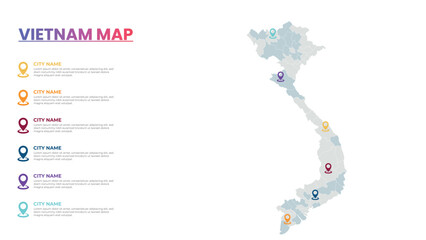 Vietnam Modern Map Infographic Template, Detailed infographic map of Vietnam Popular City