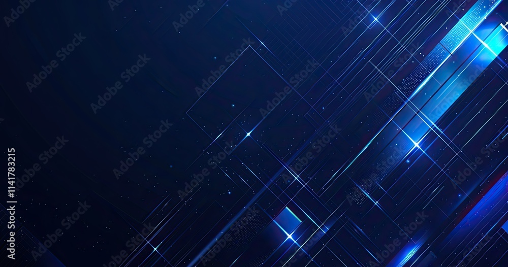 Poster abstract blue background with dynamic lines and light effects, ideal for technology themes.