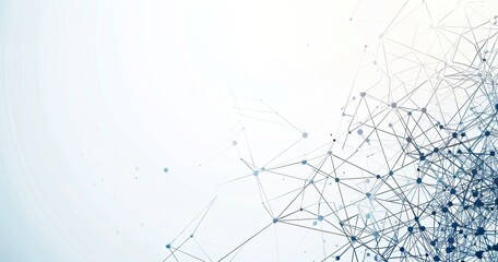 Abstract network design with interconnected nodes and lines on a light background.