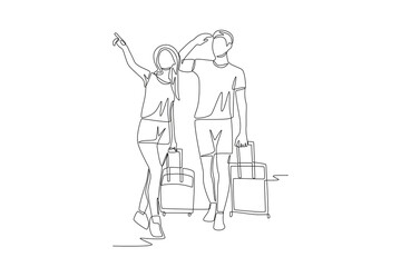 Couple on vacation. Romantic trips concept one-line drawing
