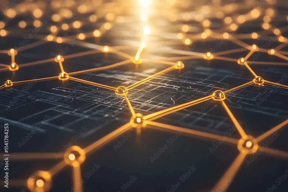 Aufkleber abstract network connection glowing nodes.