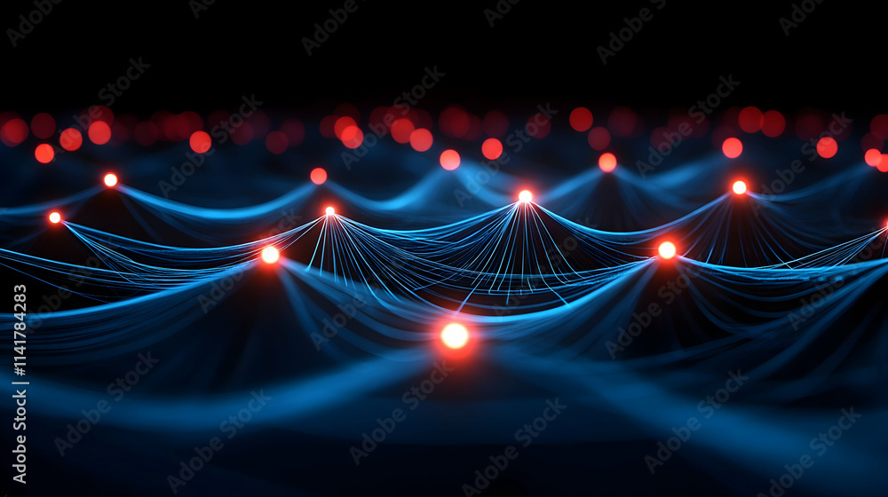Poster abstract network connection, glowing nodes and lines.