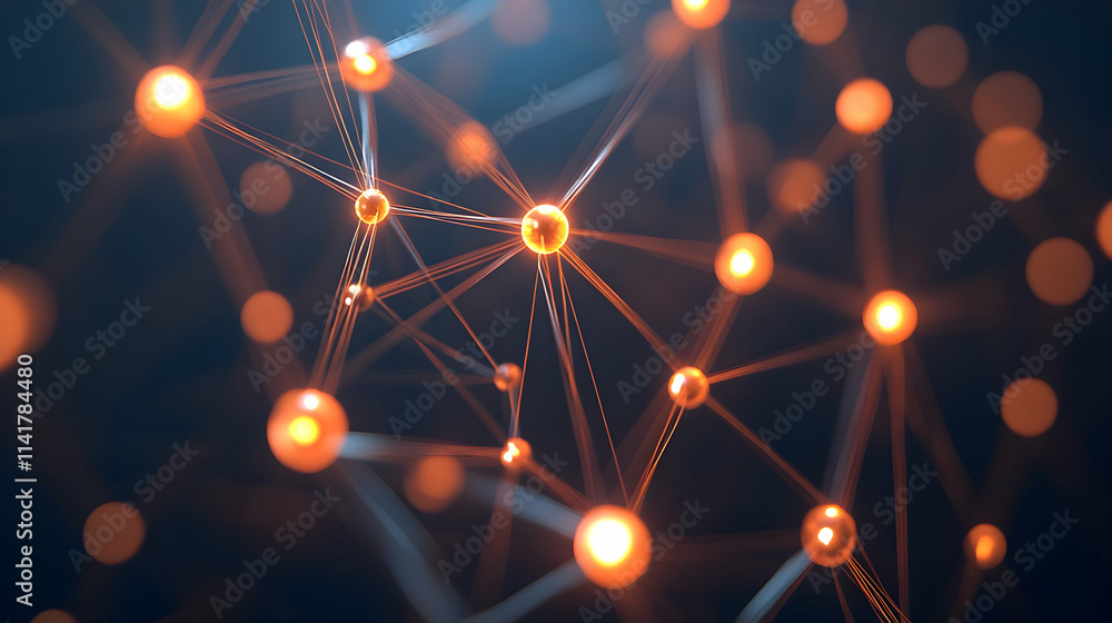 Poster abstract network connection with glowing nodes.